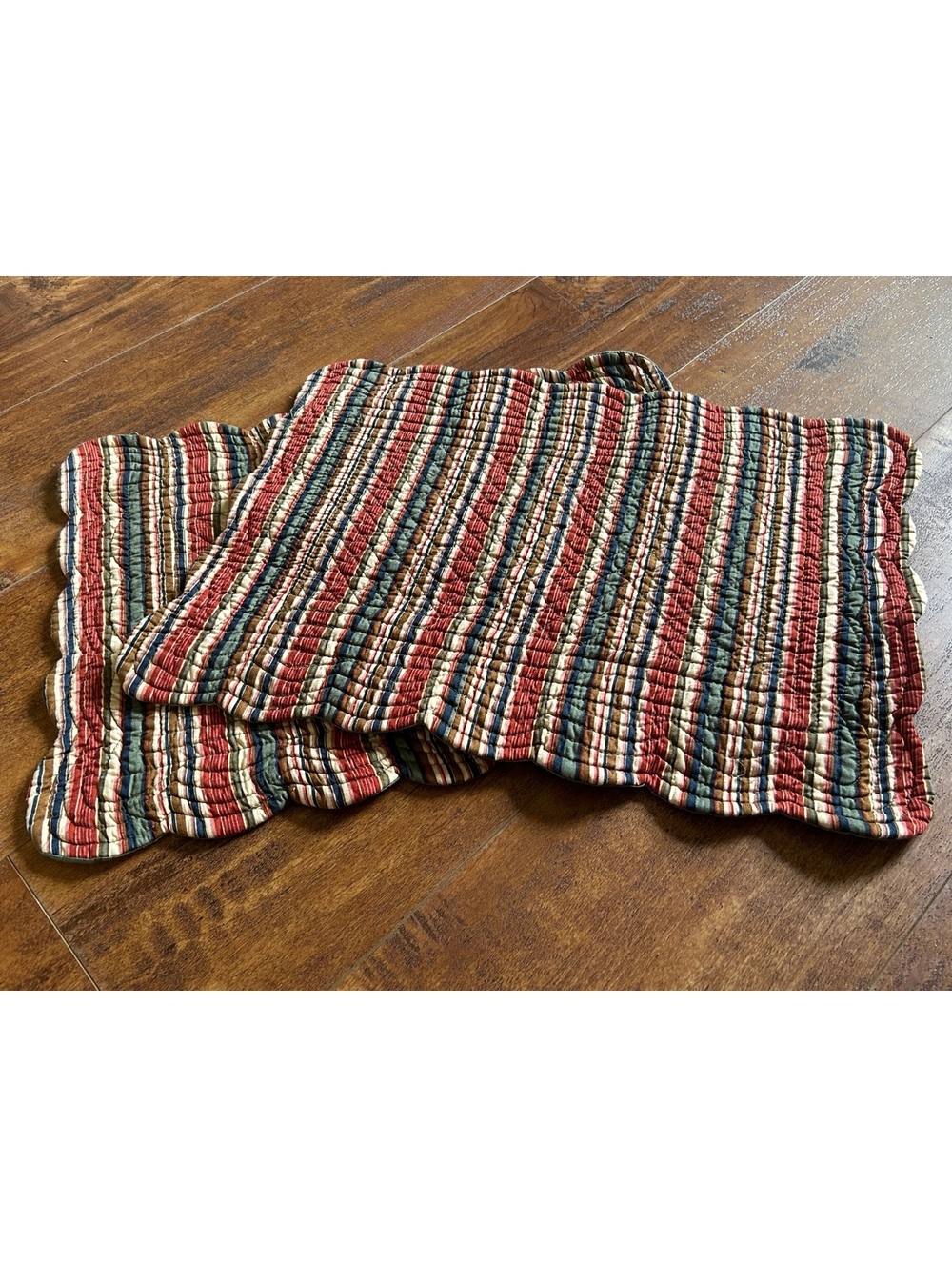 Set of Two Quilted Striped Placemats with Scalloped Edges